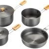 CAMPZ Set de cuisson en aluminium avec poignées en bambou, gris/marron