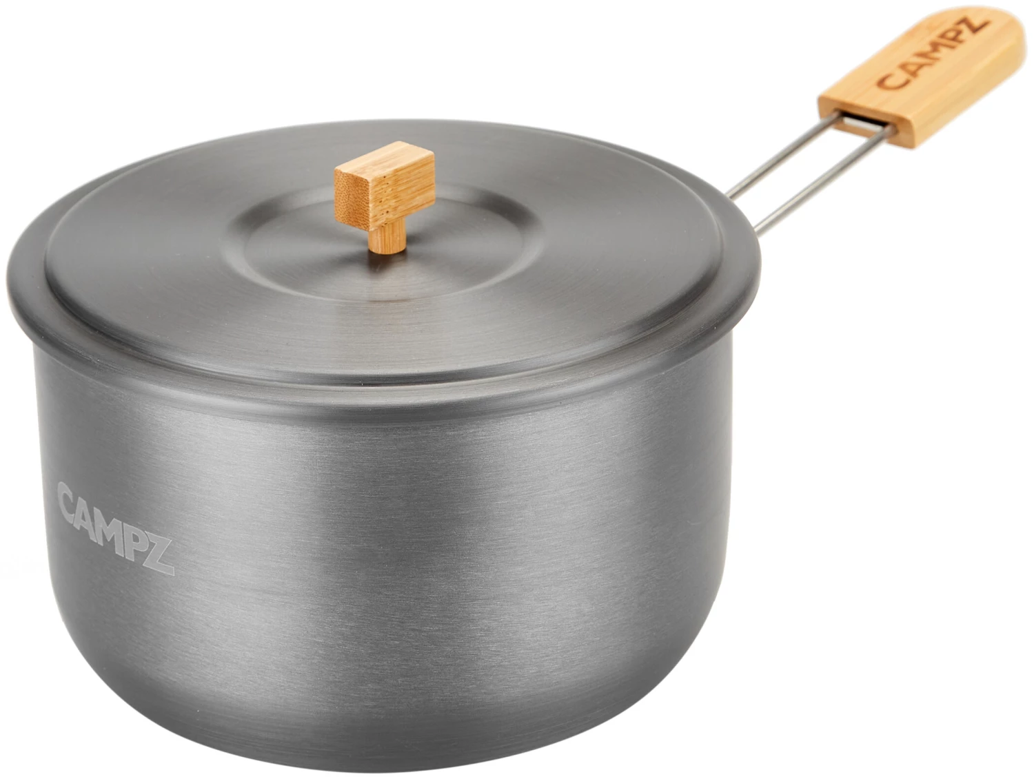 CAMPZ Set de cuisson en aluminium avec poignées en bambou, gris/marron 5 CAMPZ Set de cuisson en aluminium avec poignées en bambou, gris/marron – Image 3