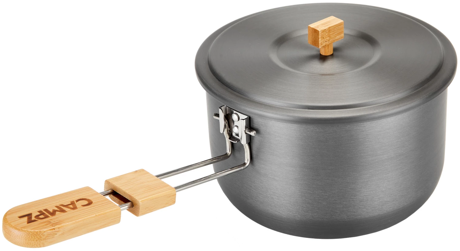 CAMPZ Set de cuisson en aluminium avec poignées en bambou, gris/marron 7 CAMPZ Set de cuisson en aluminium avec poignées en bambou, gris/marron – Image 5