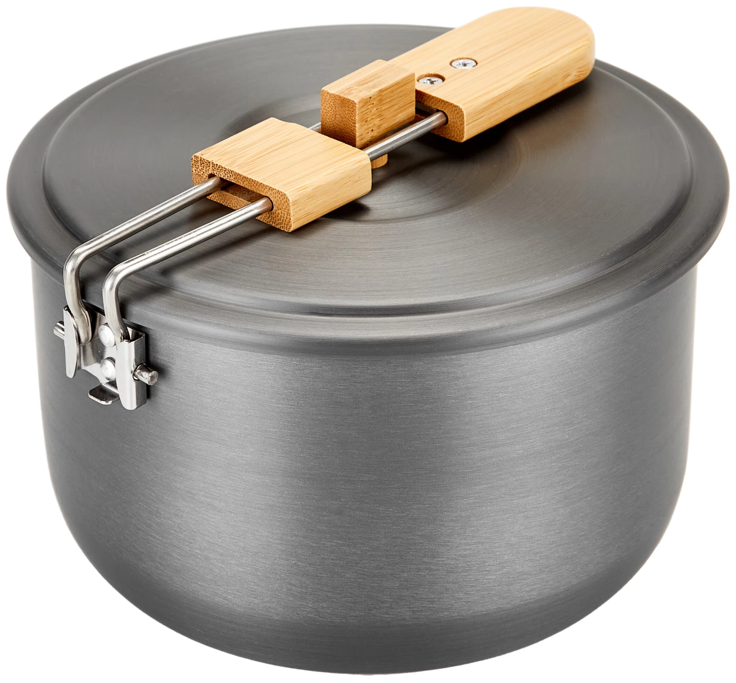 CAMPZ Set de cuisson en aluminium avec poignées en bambou, gris/marron 8 CAMPZ Set de cuisson en aluminium avec poignées en bambou, gris/marron – Image 6