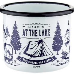 CAMPZ At the Lake Enamel Mug, blanc/bleu -Cuisine de Camping Soldes campz at the lake enamel mug white navy blue 5