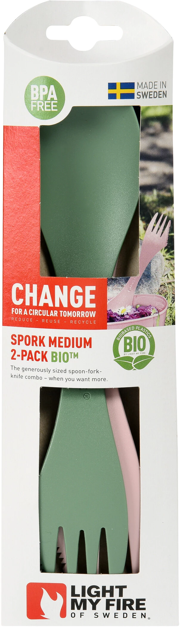Light My Fire Spork Medium BIO 2 packs, vert/rose 5 Light My Fire Spork Medium BIO 2 packs, vert/rose – Image 3